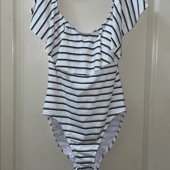 Ralph Lauren Striped Ruffle Swimsuit - Picture 2 of 10